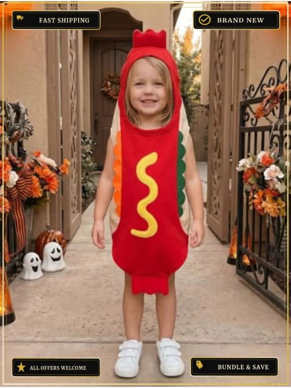 Toddler Hot Dog Halloween Costume Hooded Romper Kids